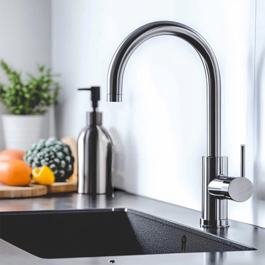 AICA Grifo de Cocina, Acero Inoxidable Monomando Giratorio 360°, Ahorro de Agua, Grifería de Agua Fría y Caliente