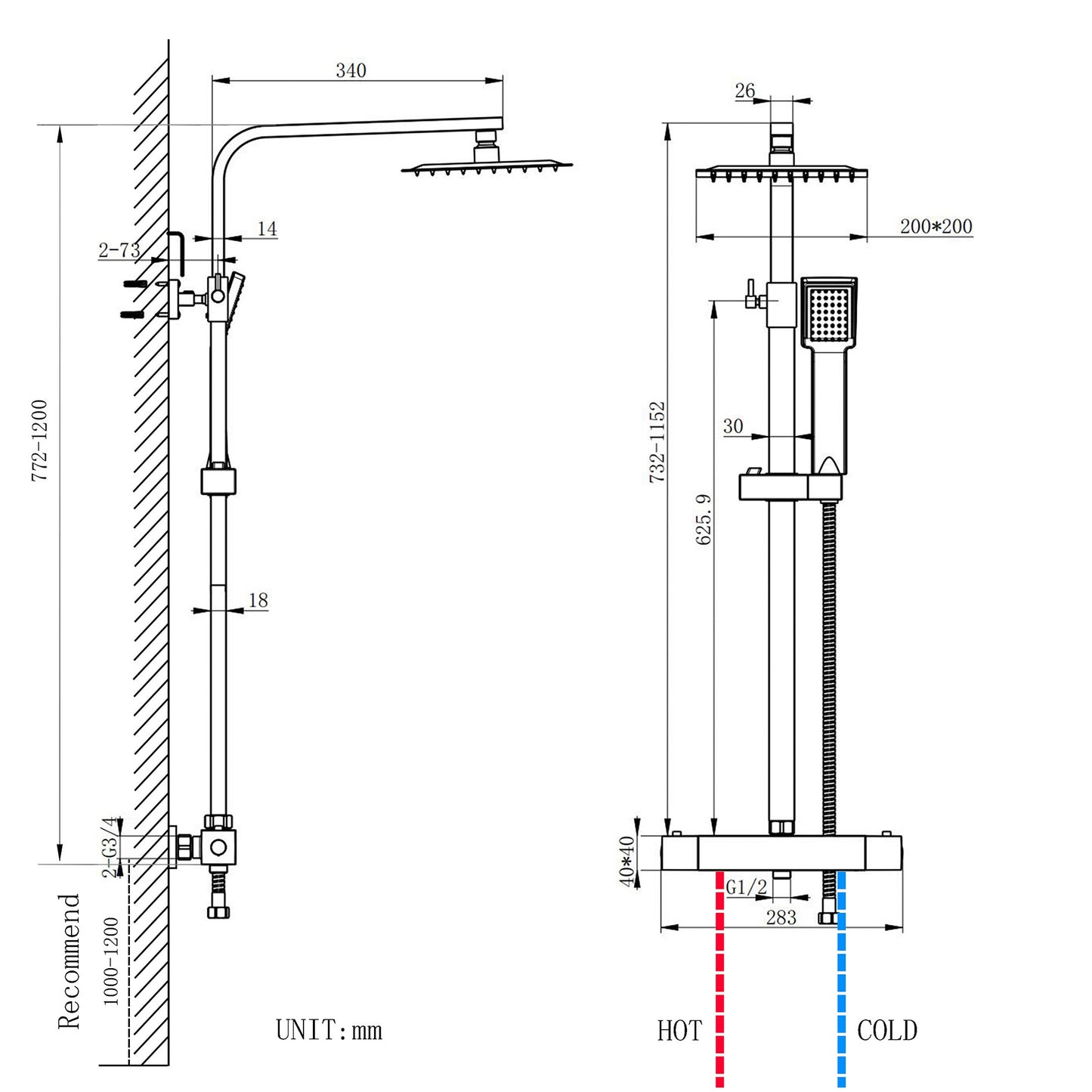 Aica Sanitarios Columna de Ducha Termostática, Cuadrado Rociador Superior Plata, Ducha Lluvia de Baño