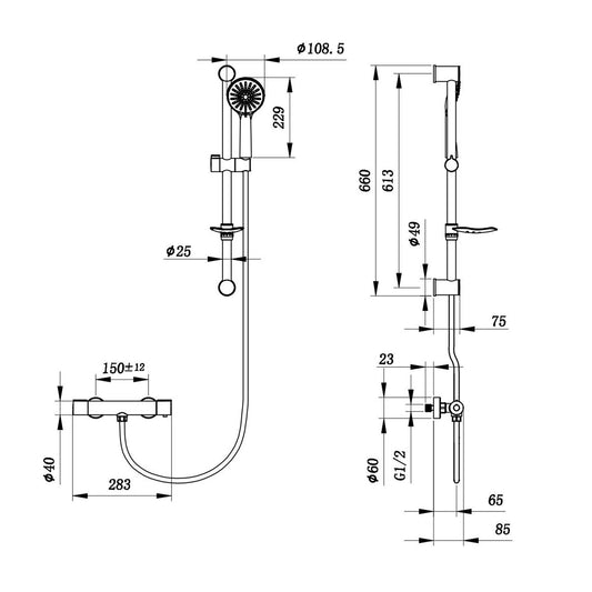 Columna de ducha barra redondo cromado Aica Sanitarios con ducha de mano, estante de jabón para baño y bañera