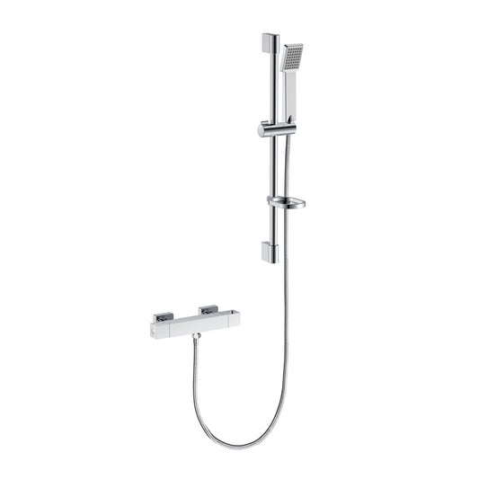 Columna de ducha barra cromado Aica Sanitarios con ducha de mano y termostato cuadrado estante de jabón para baño y bañera