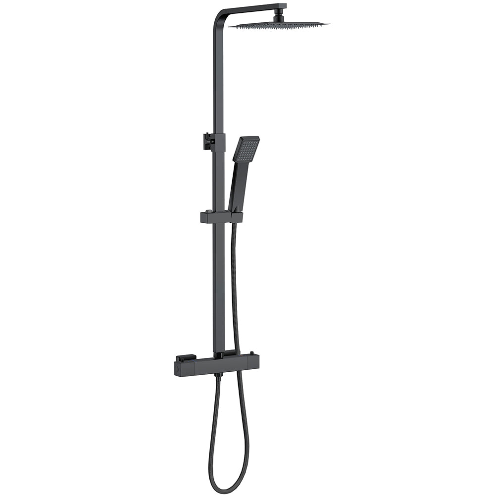 Aica Columna de Ducha Termostática 38, Rociador de Ducha de Baño Cuadrado Negro con Accesorios,20H