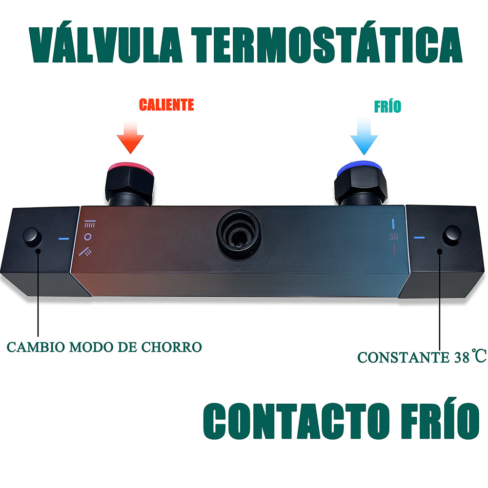 Aica Columna de Ducha Termostática 38, Rociador de Ducha de Baño Cuadrado Negro con Accesorios,20H