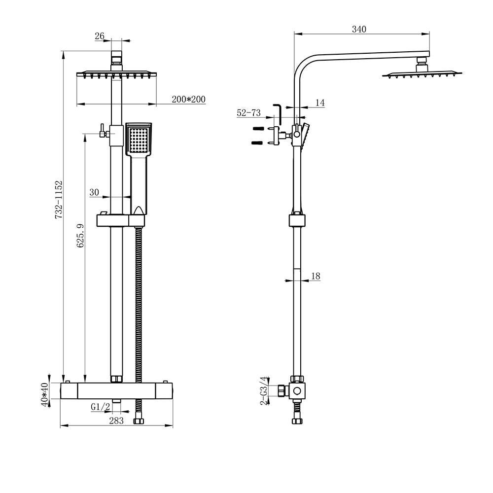 Aica Columna de Ducha Termostática 38, Rociador de Ducha de Baño Cuadrado Negro con Accesorios