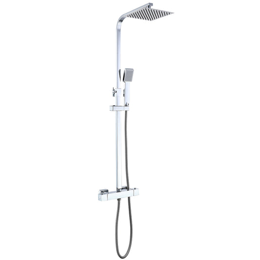 Columna de Ducha Termostática Plata Brillante con Barra Ajustable y Rociador Superior Acero Inoxidable Diseño Sencillo para Baño Aica Sanitarios