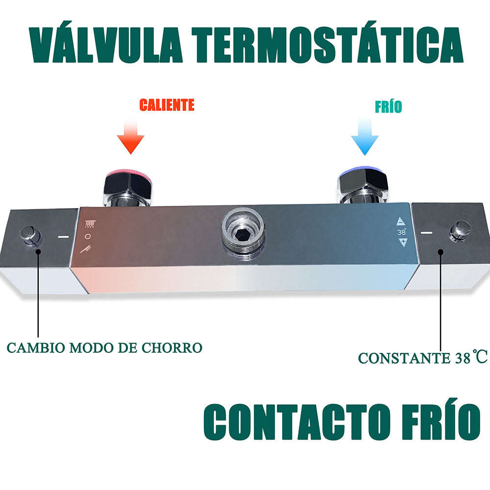 Columna de Ducha Termostática Plata Brillante con Barra Ajustable y Rociador Superior Acero Inoxidable Diseño Sencillo para Baño Aica Sanitarios