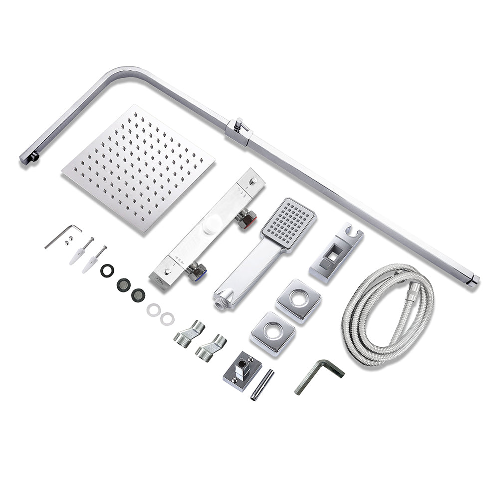 Columna de Ducha Termostática Plata Brillante con Barra Ajustable y Rociador Superior Acero Inoxidable Diseño Sencillo para Baño Aica Sanitarios