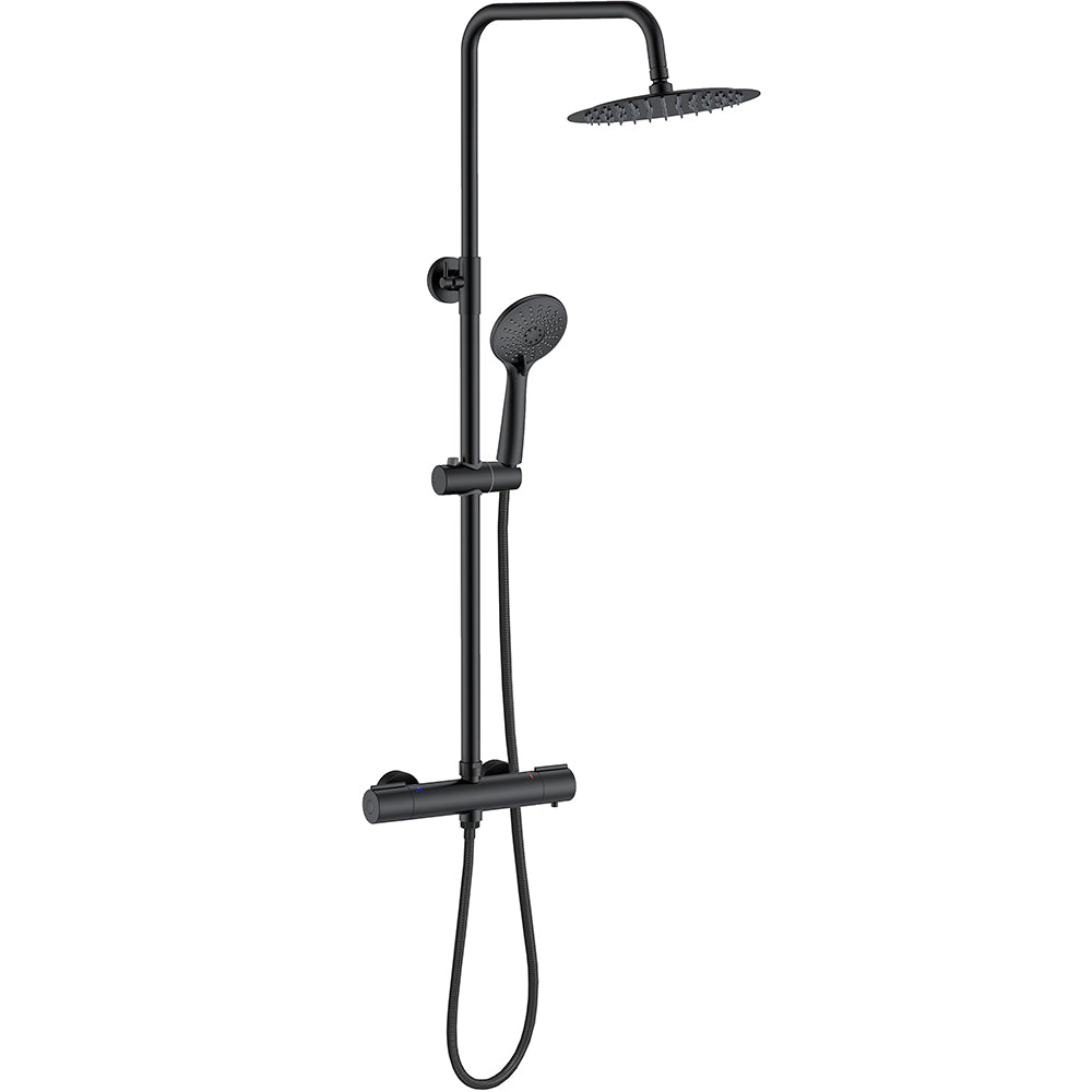 con Alcachofa Redonda Grande 10 pulgadas y Radiador de Mano de 3 tipos de Chorro Negro Mate para Baño Columna de Ducha Termostática Aica Sanitarios