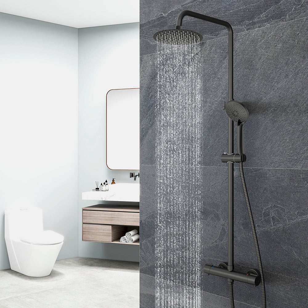 con Alcachofa Redonda Grande 10 pulgadas y Radiador de Mano de 3 tipos de Chorro Negro Mate para Baño Columna de Ducha Termostática Aica Sanitarios