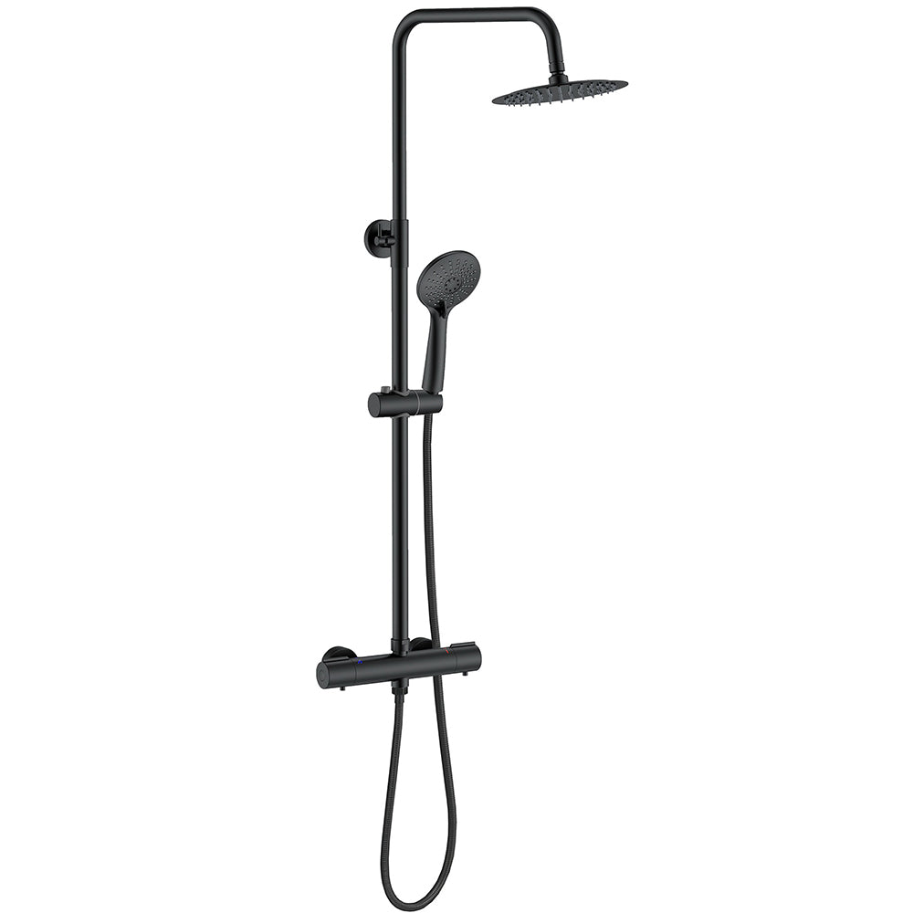 Columna de Ducha Termostática con Redonda Barra y Alcachofa Superior Negro Mate Diseño Sencillo para Baño Aica Sanitarios