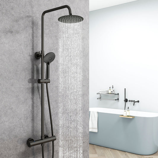 Columna de Ducha Termostática con Redonda Barra y Alcachofa Superior Negro Mate Diseño Sencillo para Baño Aica Sanitarios