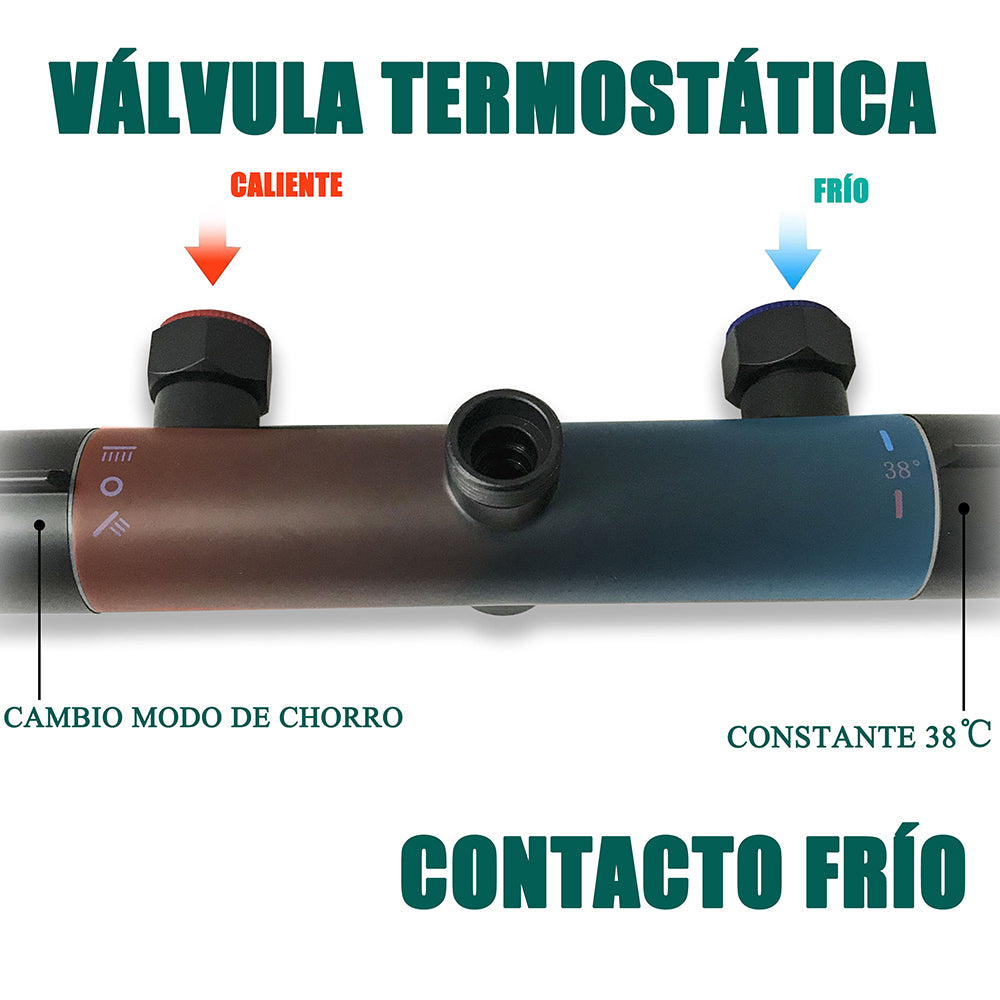 Columna de Ducha Termostática con Redonda Barra y Alcachofa Superior Negro Mate Diseño Sencillo para Baño Aica Sanitarios