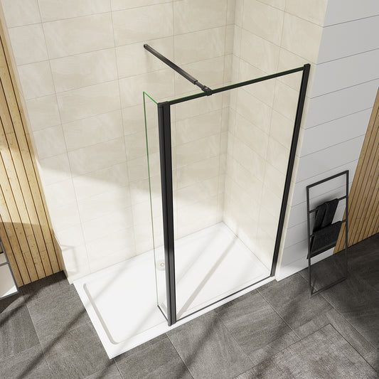 AICA Walkin Mampara Panel de ducha borde de serigrafía negra 2hojas Vidrio 8mm Antical con Barra Negra 73-120cm, F084