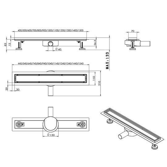 Canaleta de Ducha Desagüe de Baño de Acero Inoxidable Multifuncional | 2 en 1 + sifón 360