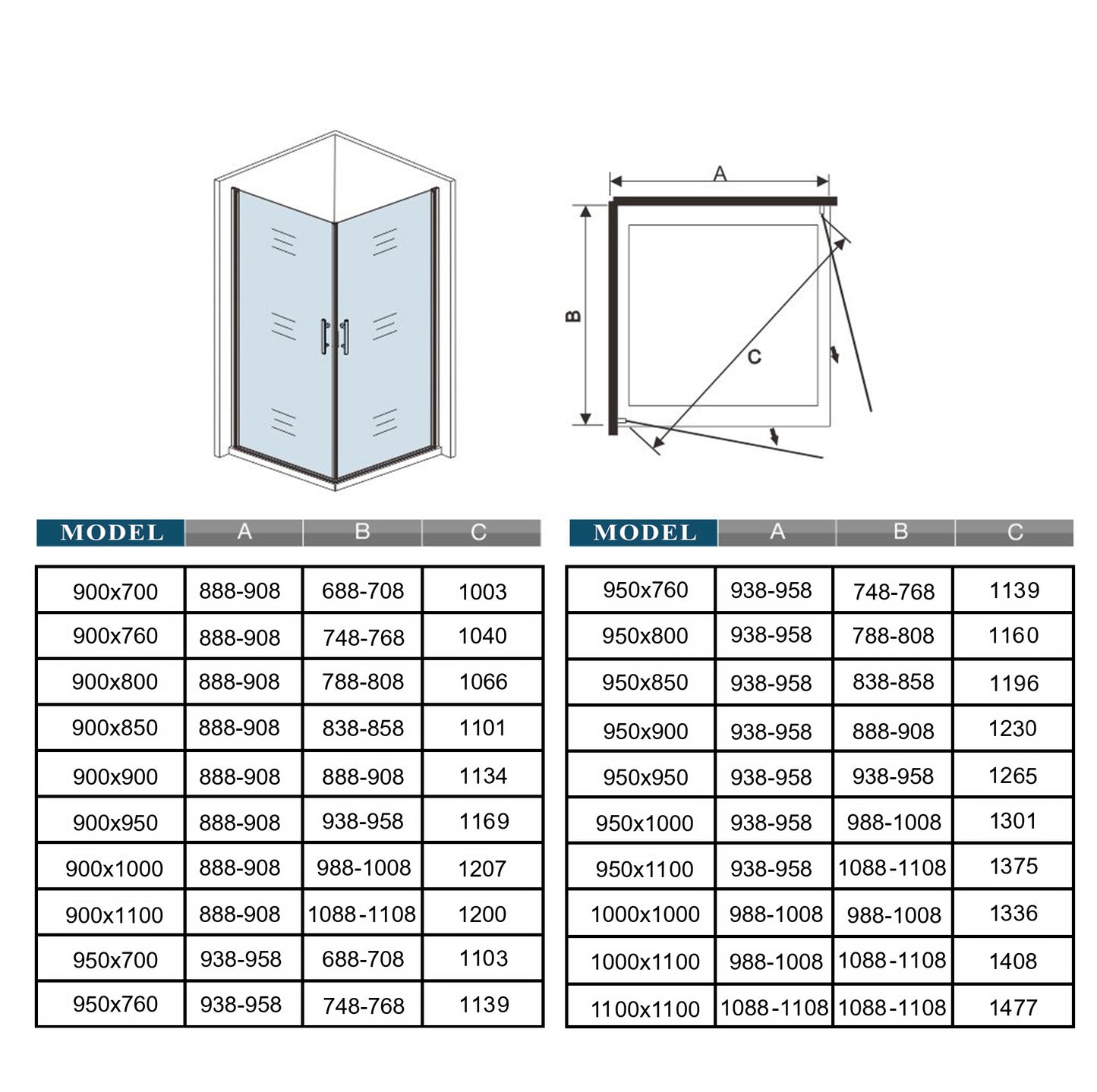 Mamparas de Ducha Angular Doble Puerta Abatible Antical Cristal 5mm