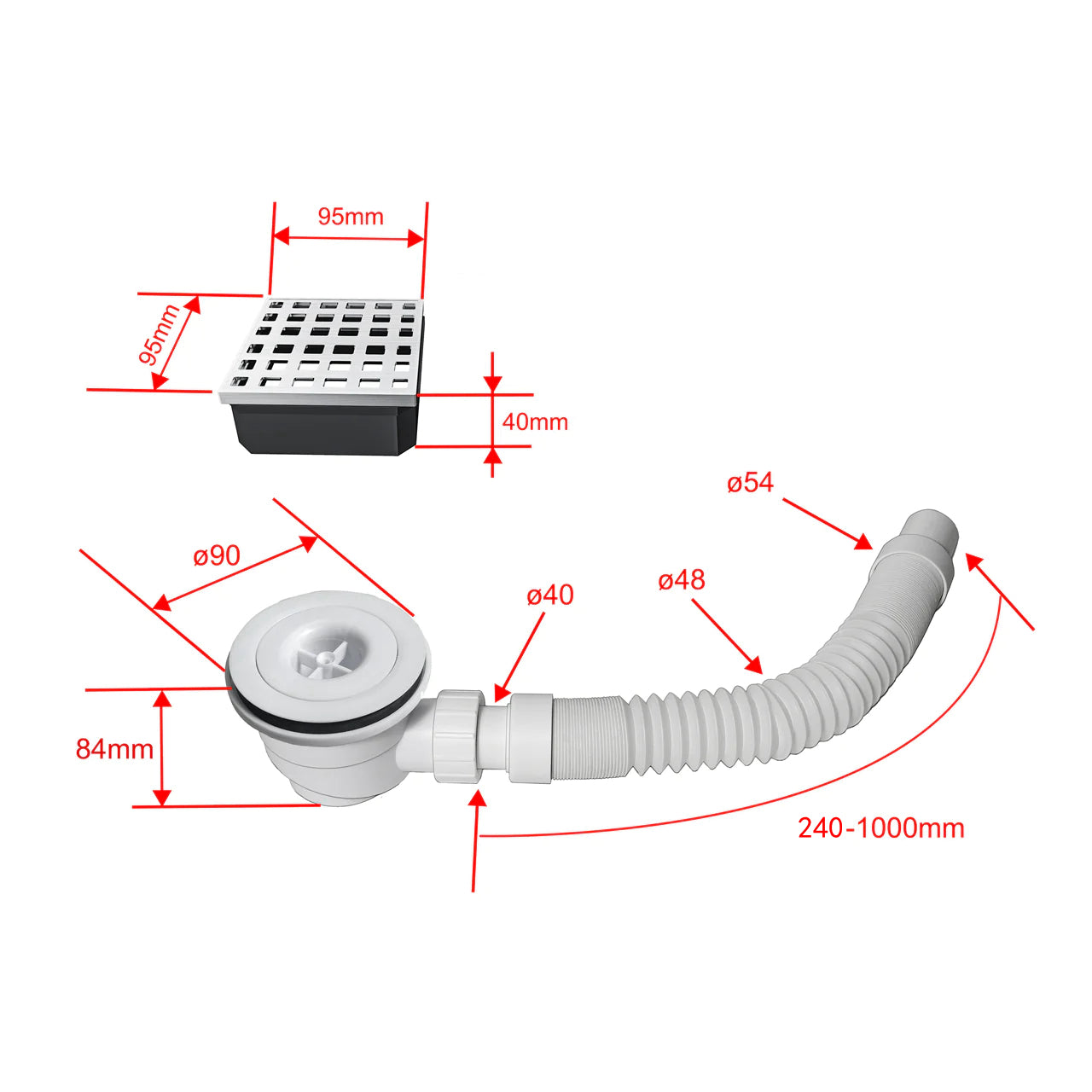 Accesorios para platos de ducha Válvulas de desagüe diámetro 90mm (adapta a nuestro plato de ducha XPS)