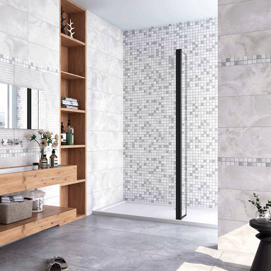 Walkin Mampara Panel de ducha Lateral giratorio Vidrio 8mm Antical con Perfil Negro Mate