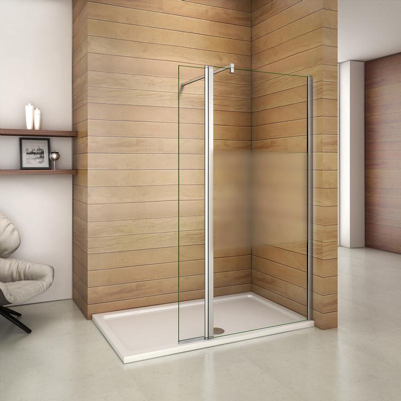 Mamparas de Ducha Panel Fijo con Lateral Abatible 30cm, Cristal Esmerilado Antical 8mm con Barra