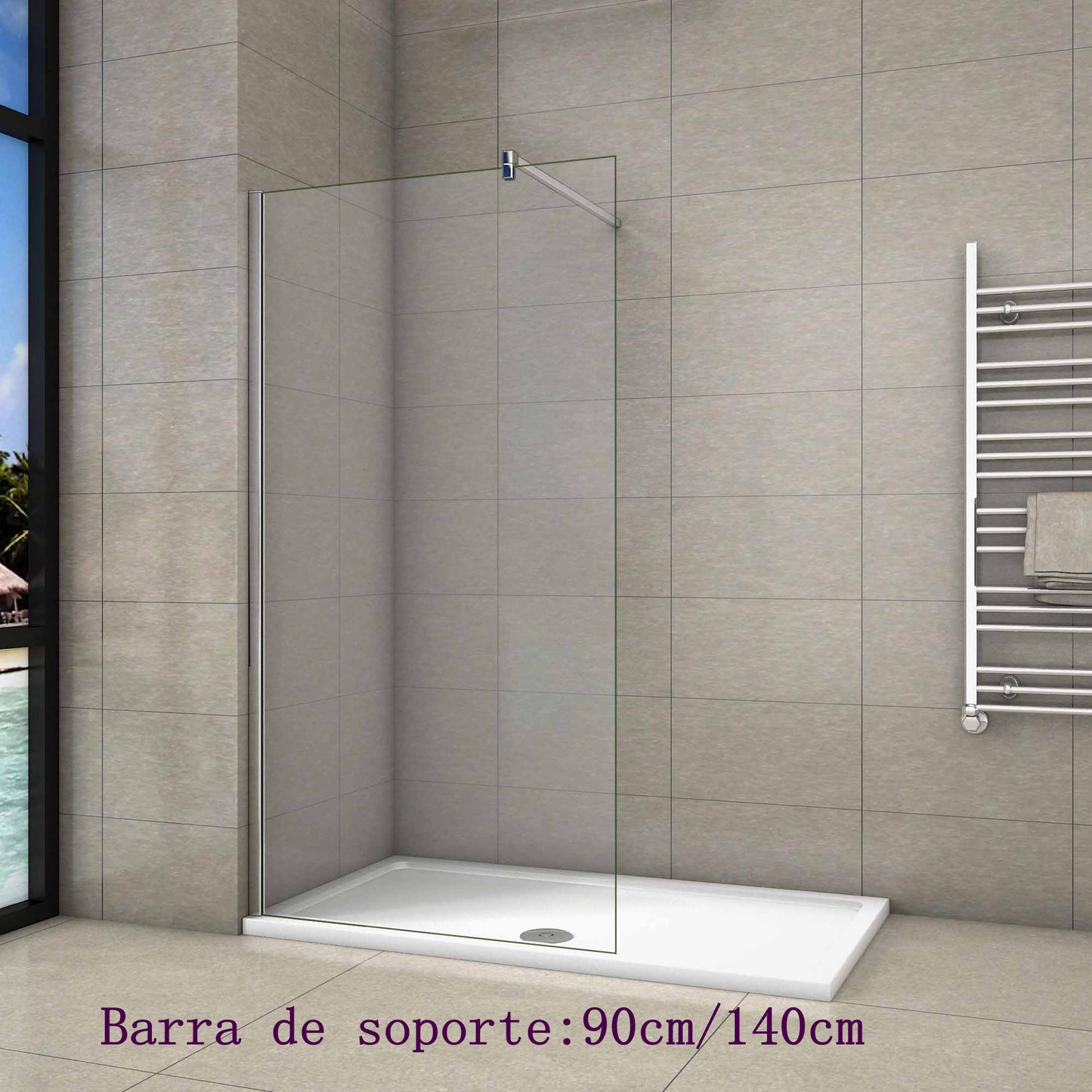 Mamparas de Ducha Pantalla Panel Fijo, Vidrio tratamiento antical 8mm + Barra de soporte