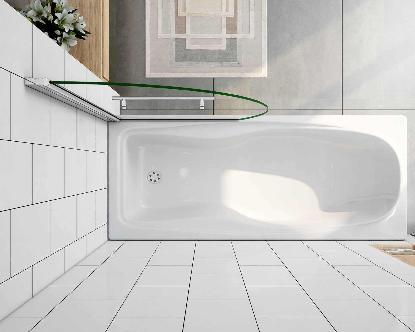 liquidacion Mampara de bañera en forma media luna, vidrio transparente templado con tratamiento antcial 8mm