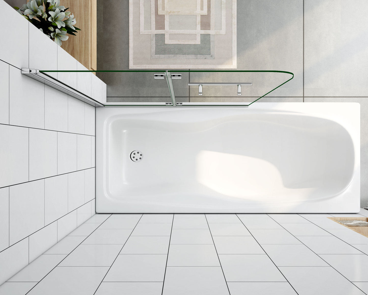 Mampara de Bañera Plegable con Bisagra Cristal Antical 6mm