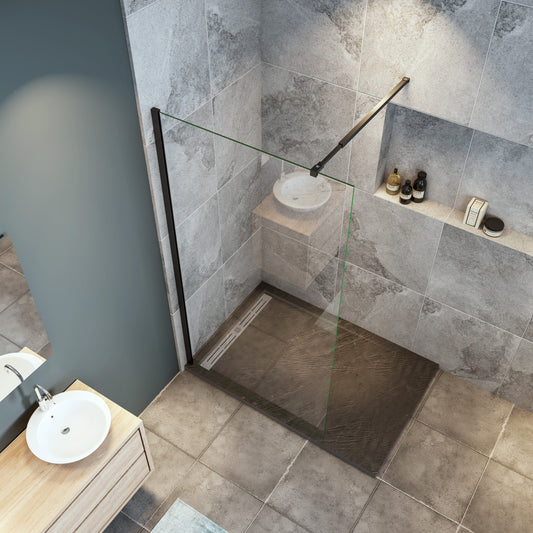 Mamparas de Ducha Pantalla Panel Fijo Perfil Negro Mate Cristal Antical 8mm Barra 73-120cm