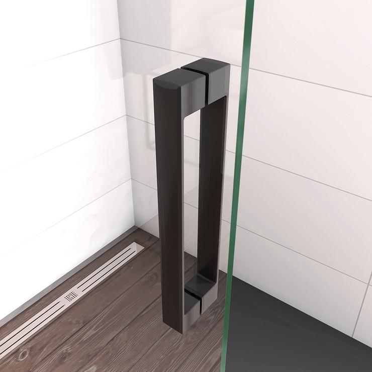 200cm Walk in 1 hojas Abatible perfiles negros mate, vidrio de templado seguridad, antical, transparente de 8mm