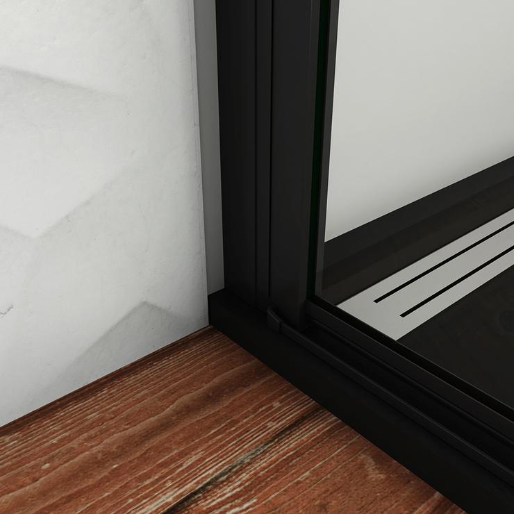 200cm Walk in 1 hojas Abatible perfiles negros mate, vidrio de templado seguridad, antical, transparente de 8mm
