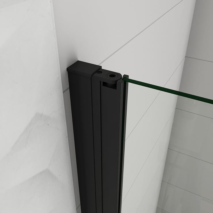 200cm Walk in 1 hojas Abatible perfiles negros mate, vidrio de templado seguridad, antical, transparente de 8mm