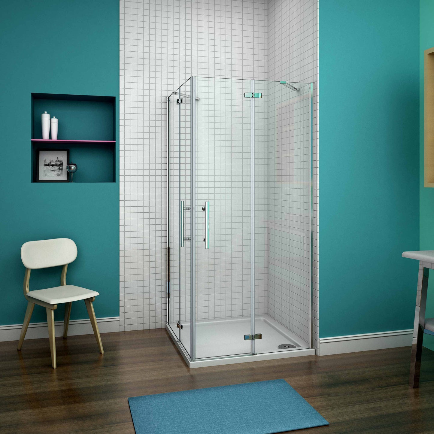 Mamparas de Ducha Angular Cabina de Ducha Doble Puerta Abatible Cristal Templado 6mm
