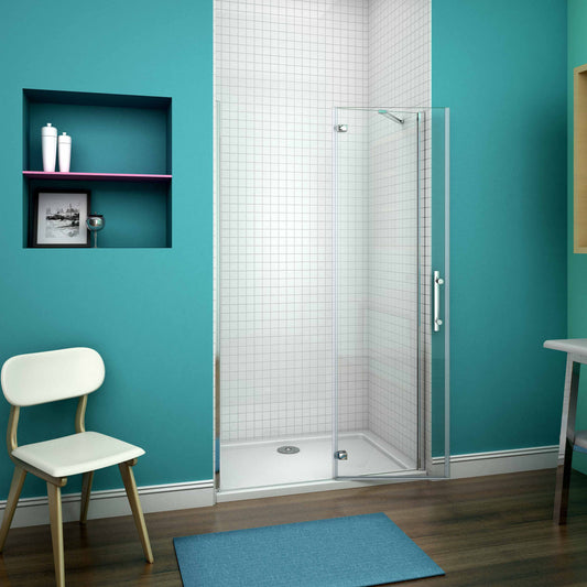 Mamparas de Ducha Frontal, Puerta Abatible Parcial, 1 Cristal Fijo, Cristal Templado 6mm