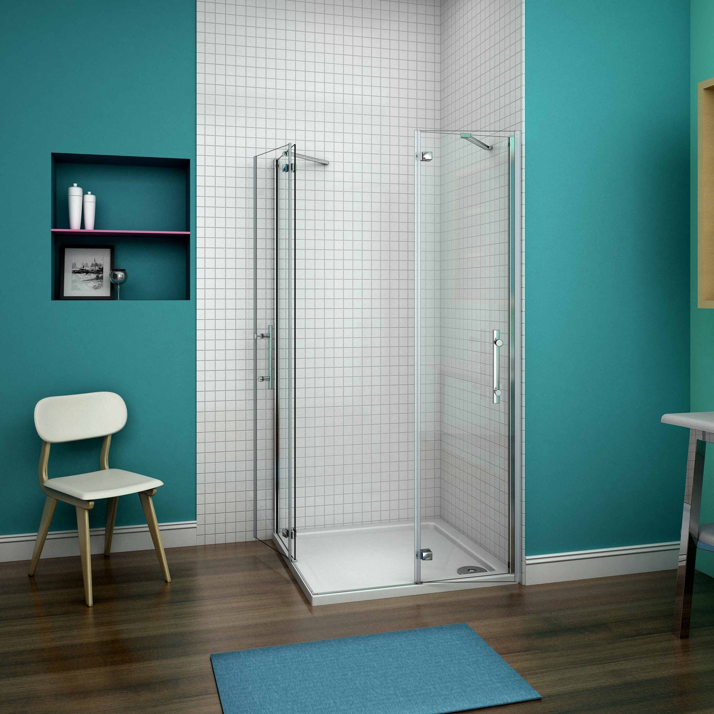 Mamparas de Ducha Angular Cabina de Ducha Doble Puerta Abatible Cristal Templado 6mm