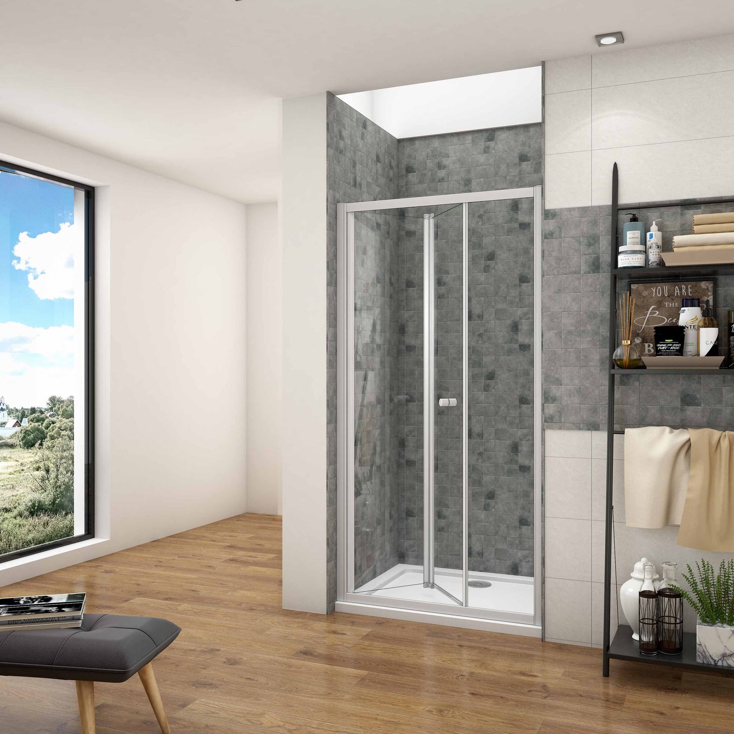 Mamparas de Ducha Frontal Puerta Plegable 2 Hoja Plegable Cristal Templado 5mm