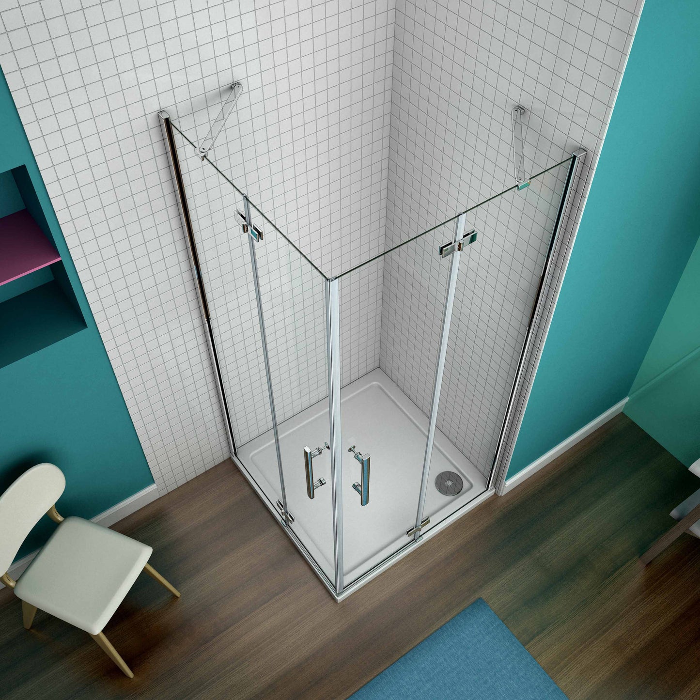 Mamparas de Ducha Angular Cabina de Ducha Doble Puerta Abatible Cristal Templado 6mm