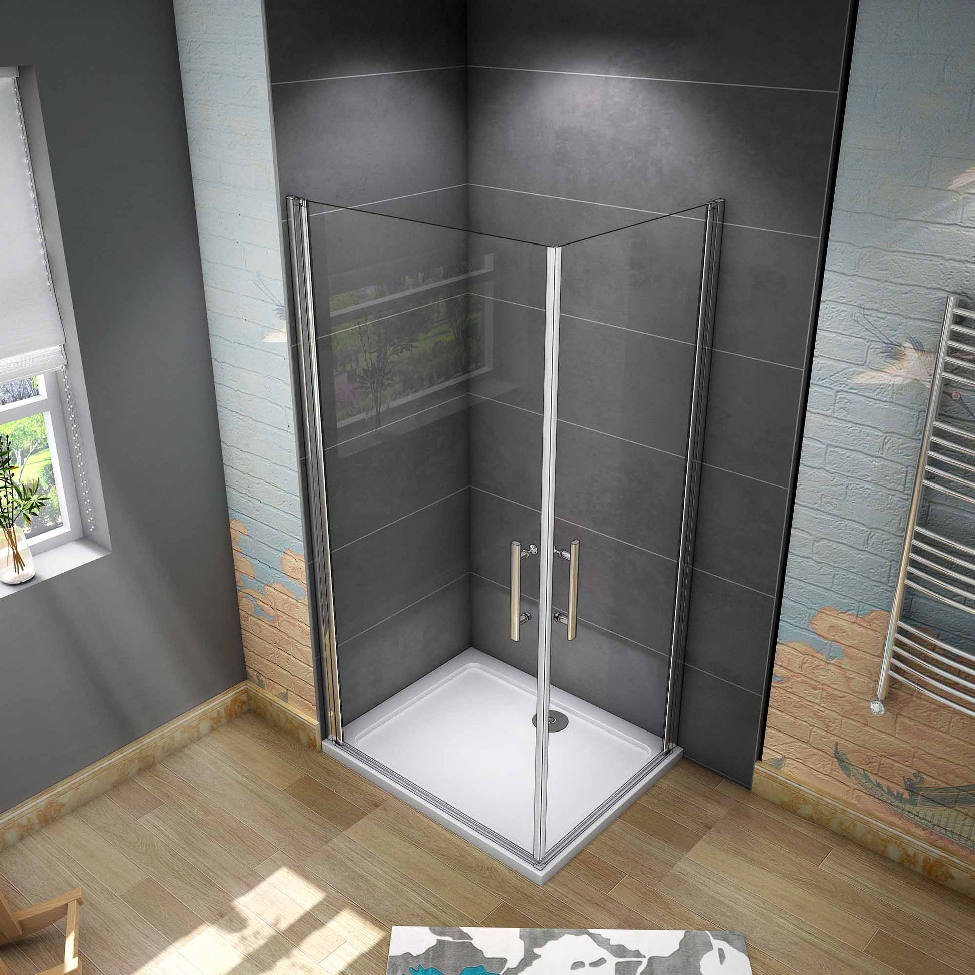 Mampara de ducha con entrada de esquina 180 °+ plato de ducha