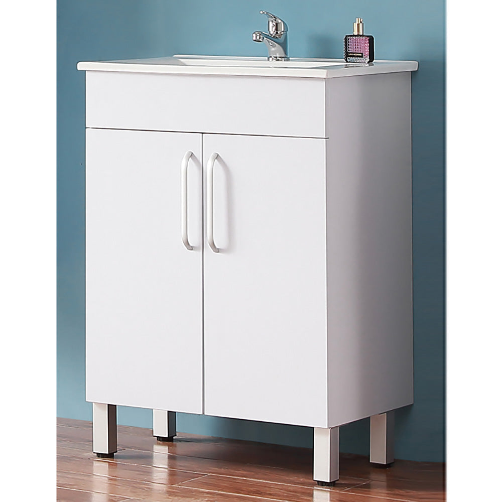 Armario de baño de Pie con Dos Puertas580x380x824mm, Mueble de baño con Lavabo de Porcelana610x395x18mm, Color blanco
