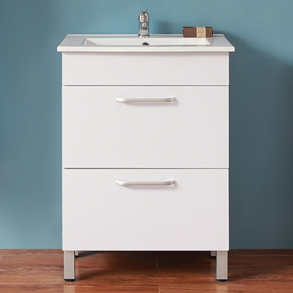Armario de Baño Color blanco+ Lavamano de Cerámica 580x380x842mm Mueble de baño con Cajón + 610x395x18mm Lavamano