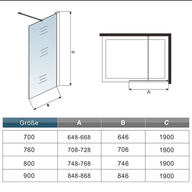 Mamparas de ducha Frontales Puerta fijo Cristal 6mm Antical Barra 50cm 80x195cm