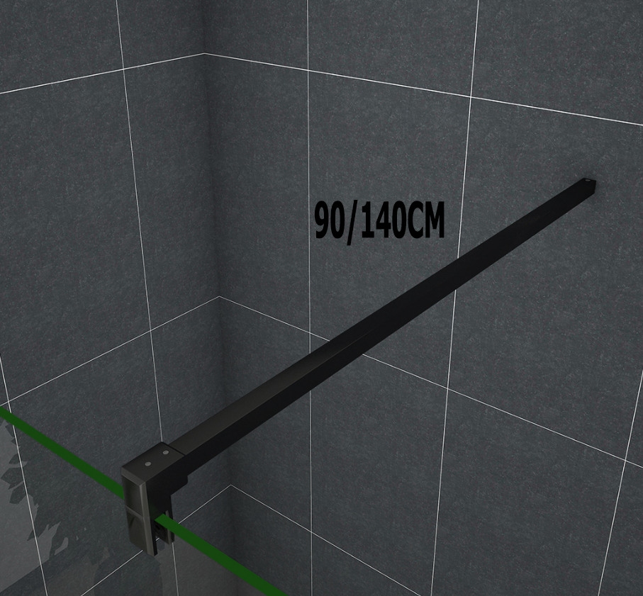 Mamparas de Ducha Pantalla Panel Fijo Vidrio laminado de film seguridad a prueba de explosiones 8mm Perfil Negro Mate Barra