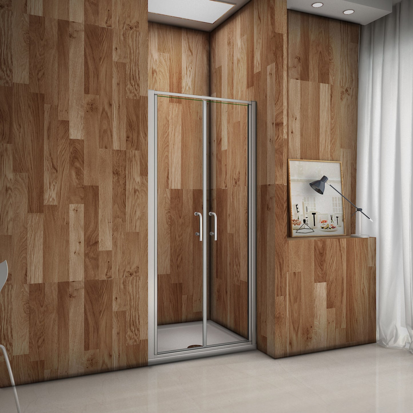 Mampara de Ducha Puerta Abatible Frontal Cristal Templado de 6 MM 110x185cm