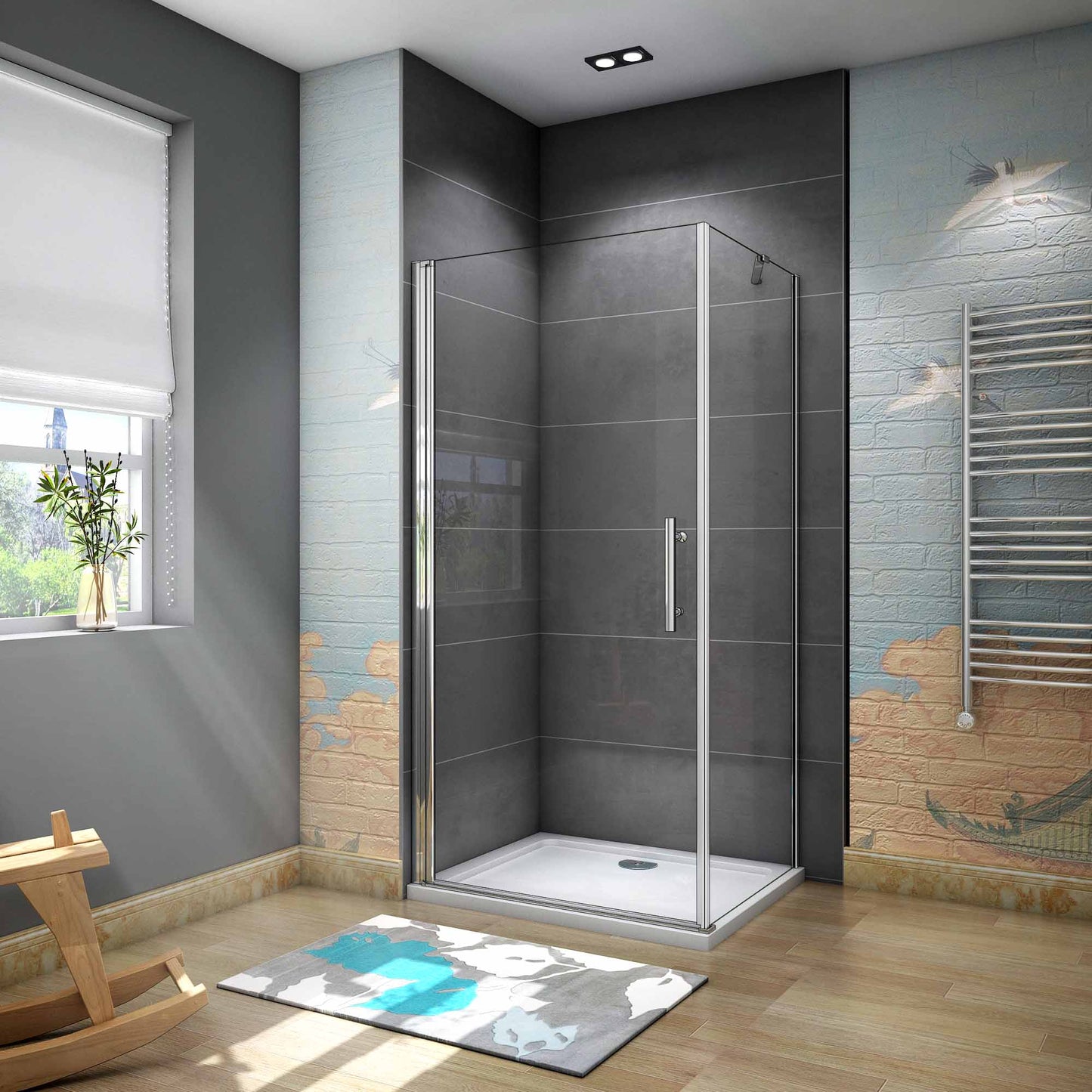 Cabina de Ducha Puerta Abatible 185/195 CM Panel con Barra de 45 CM, Cristal Transparente 6 MM Antical Easy-Clean