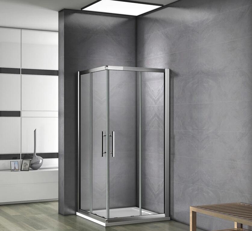 Mamparas Angular Doble Puertas Correderas 6mm Cromado para Ducha Alta 195cm