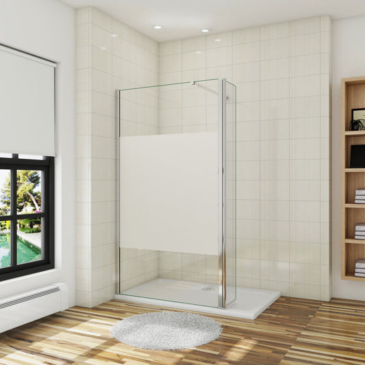 Walk in Panel Pantalla Fija Vidrio Esmerilado parcial laminado de film Seguridad a Prueba de Explosiones 8mm+Lateral Abatible+Barra