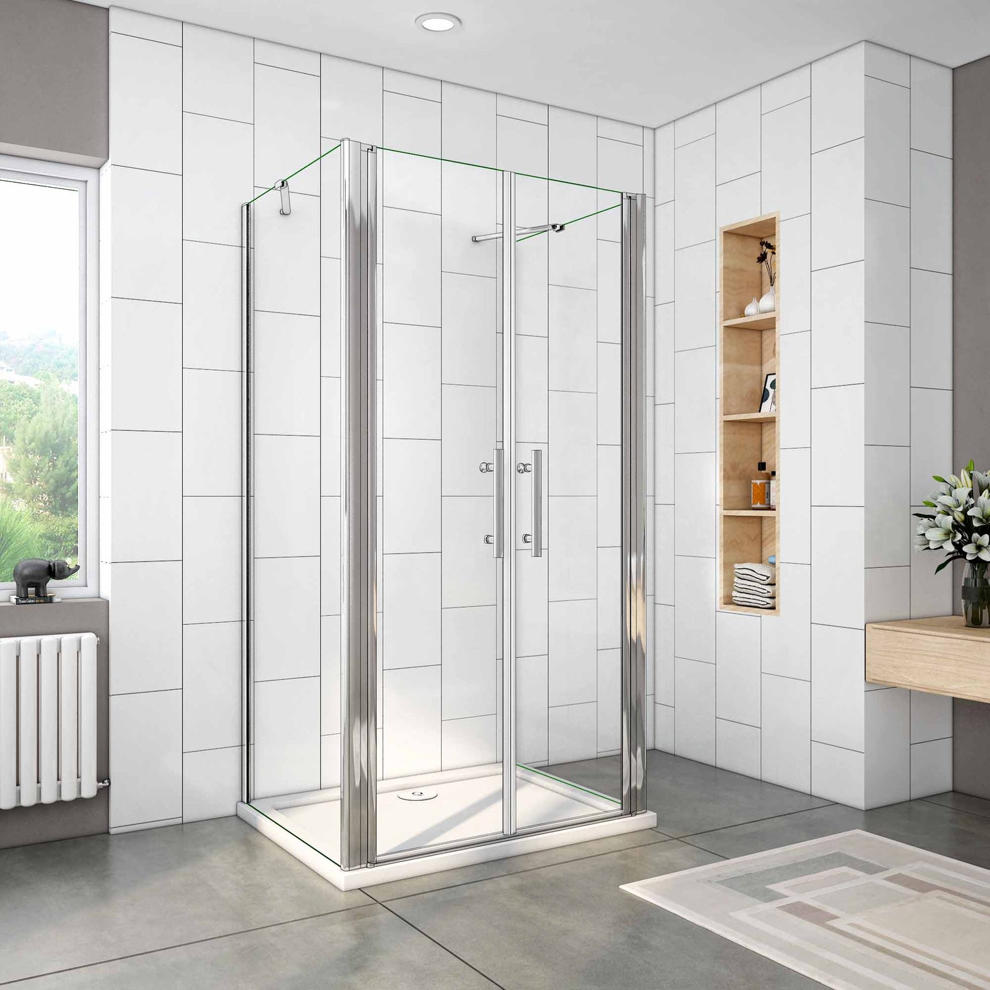CABINA DE DUCHA , EN FORMA U, LATERALES FIJOS,FRONTAL DE DOS HOJAS ABATIBLES, 6MM EASYCLEAN CRISTAL TEMPLADO, TRATAMIENTO ANTICAL