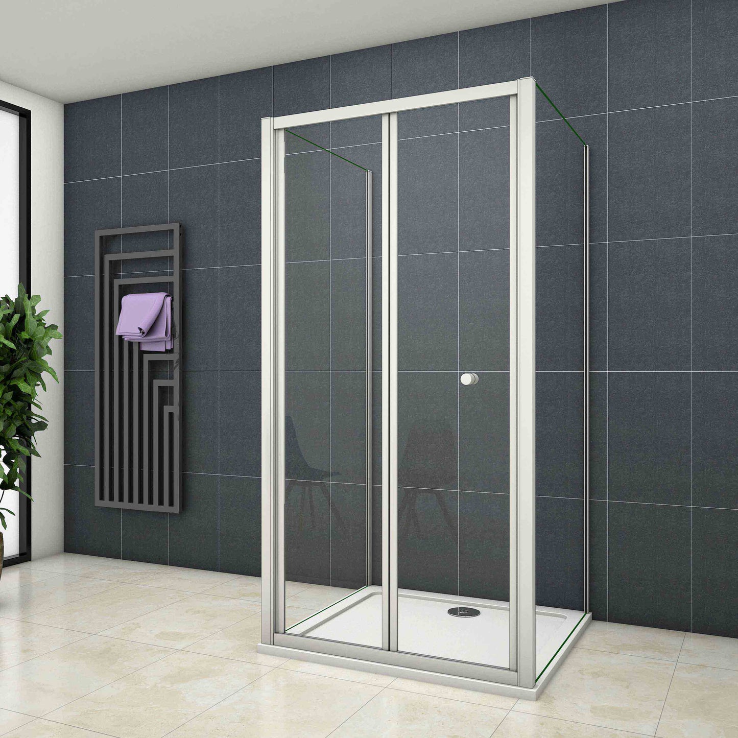 liquidacion Mampara de ducha cuadrada ,frontal 2 hojas plegables + dos panel fijo lateral Cristal Templado 5mm