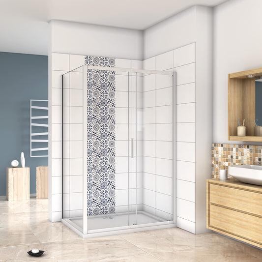 liquidacion Mampara de ducha cuadrada esquina,frontal 2 hojas correderas + panel fijo lateral Cristal Templado 5mm