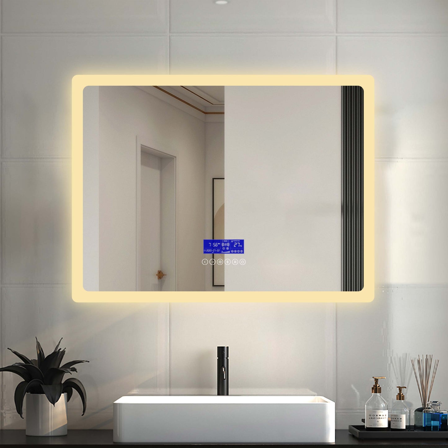Bluetooth Espejo LED Iluminado para baño, Antivaho. Espejo Bluetooth Iluminado con Retroiluminación Luz Ajustable 2700k-6000k, A+