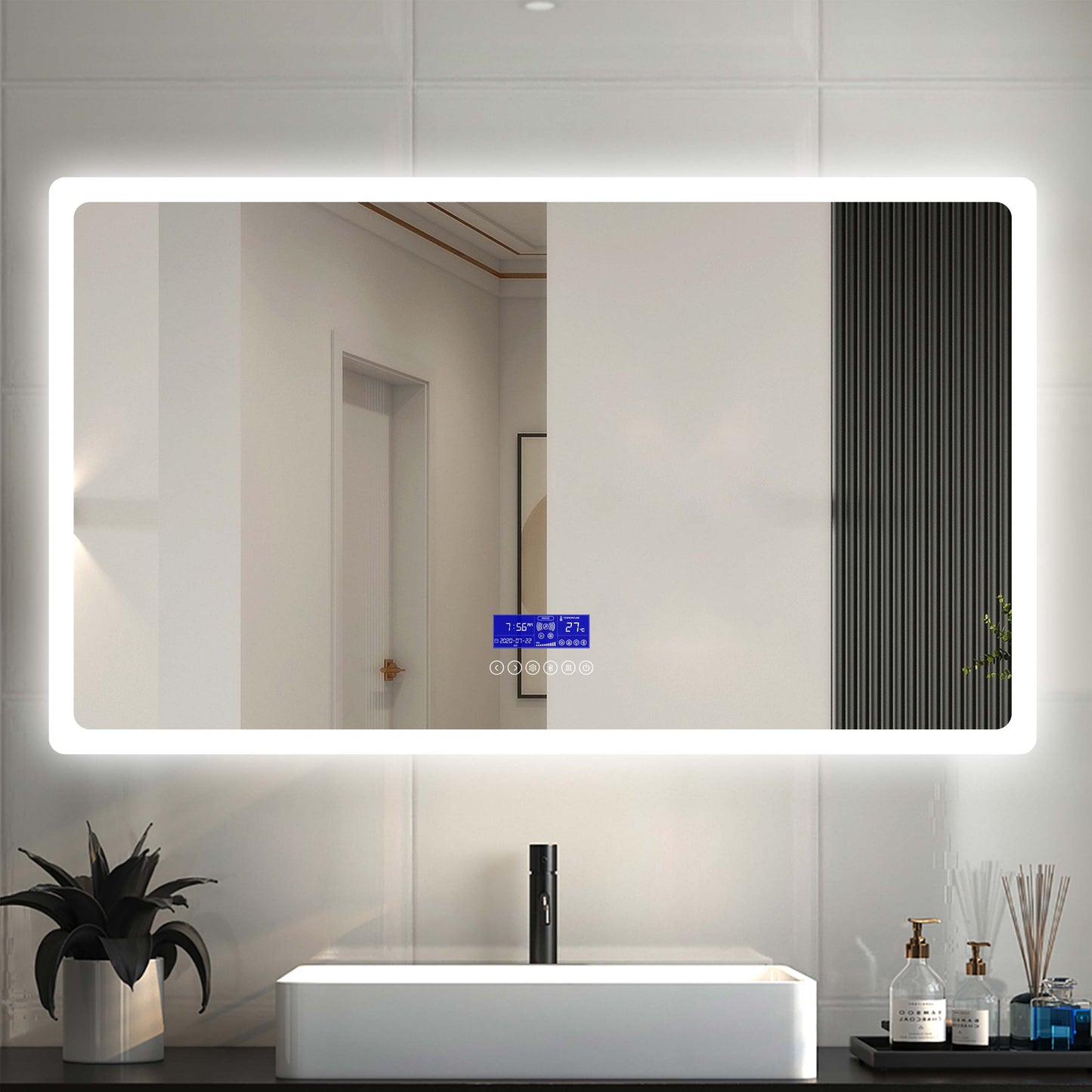 Bluetooth Espejo LED Iluminado para baño, Antivaho. Espejo Bluetooth Iluminado con Retroiluminación Luz Ajustable 2700k-6000k, A+