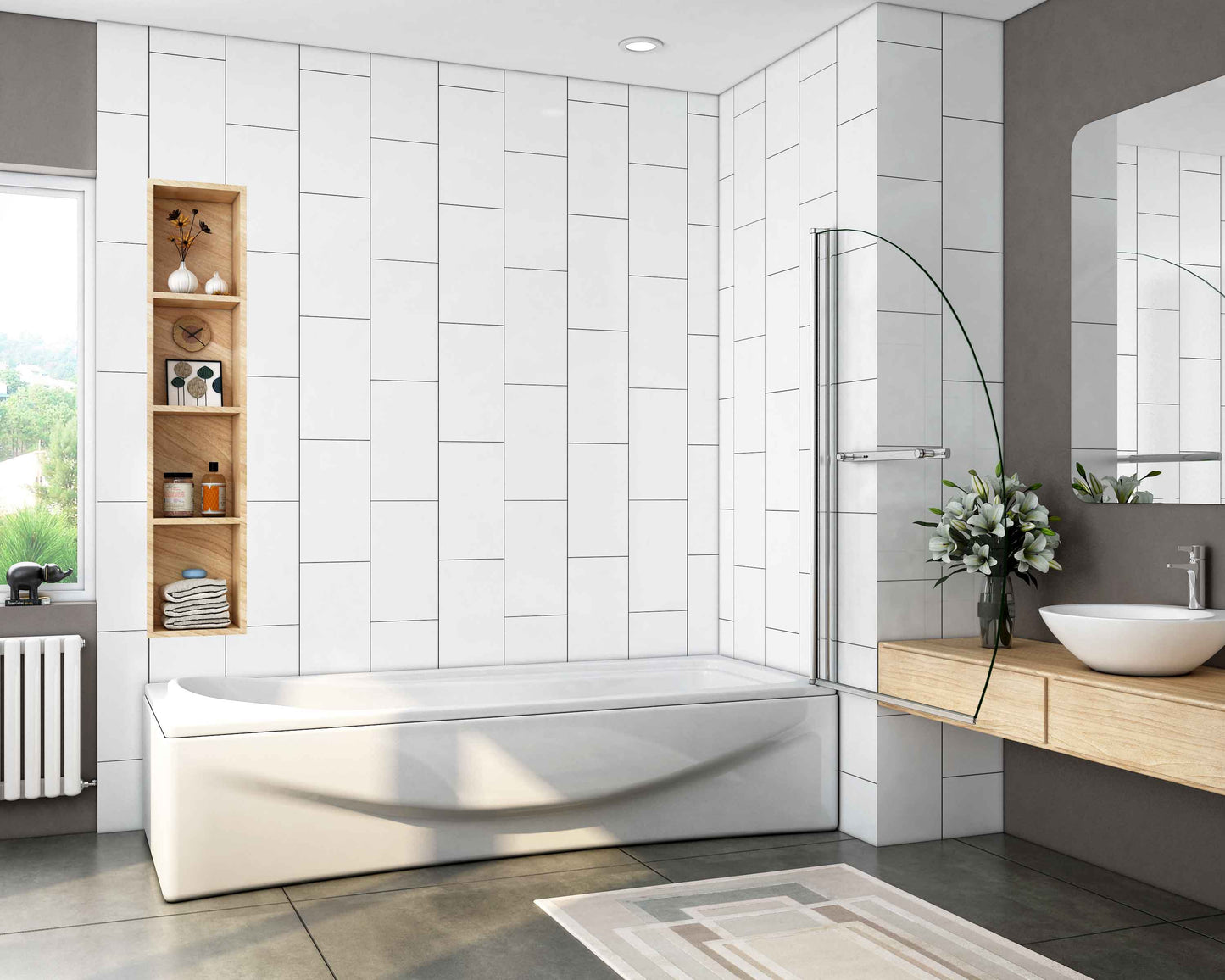 liquidacion Mampara de bañera en forma media luna, vidrio transparente templado con tratamiento antcial 8mm