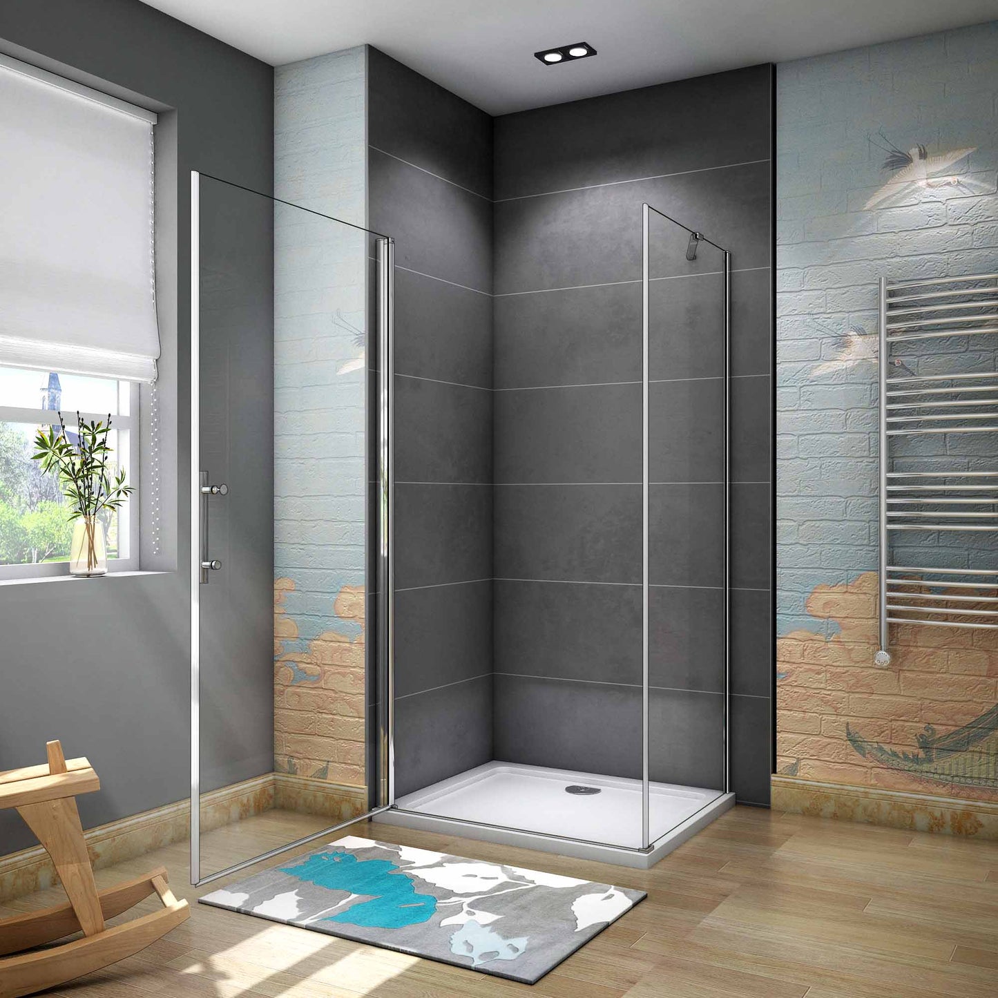 Cabina de Ducha Puerta Abatible 195 CM Panel con Barra de 50 CM, Cristal Transparente 6 MM Antical Easy-Clean