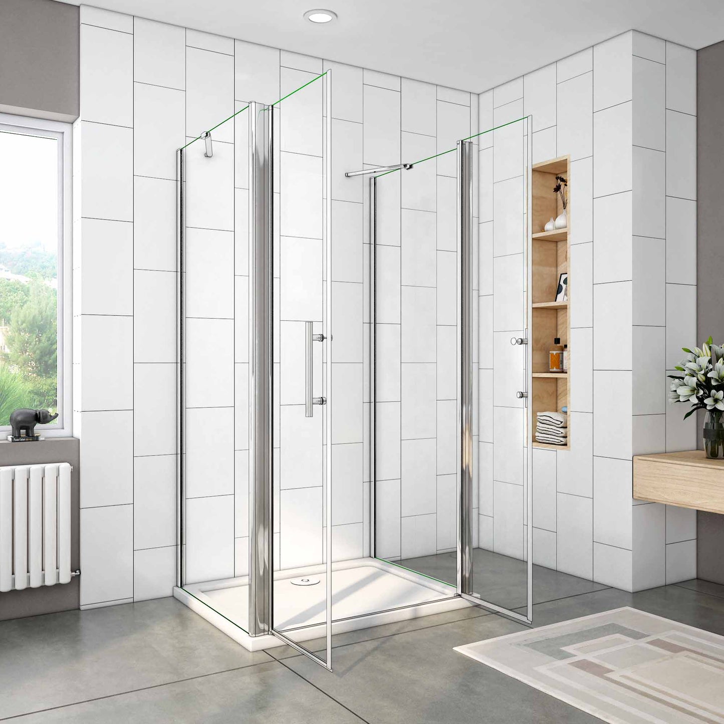 CABINA DE DUCHA , EN FORMA U, LATERALES FIJOS,FRONTAL DE DOS HOJAS ABATIBLES, 6MM EASYCLEAN CRISTAL TEMPLADO, TRATAMIENTO ANTICAL